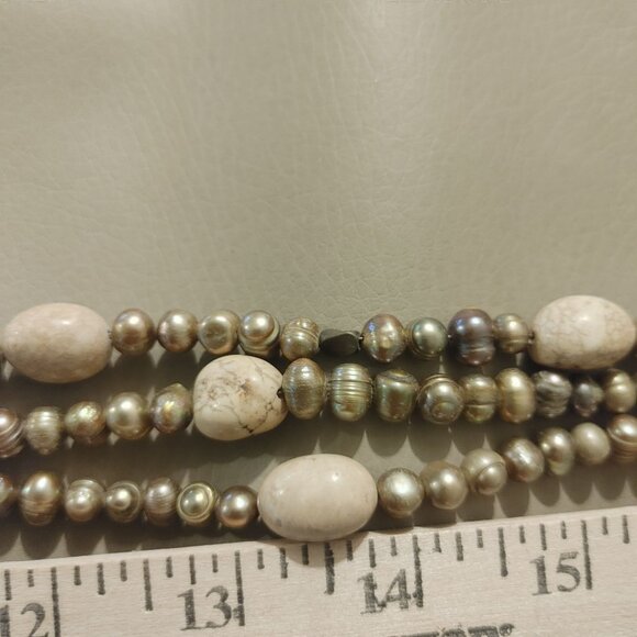 Cultured Pearl Necklace Baroque Sterling Stone Beige Cream Rock Statement Earth - Picture 14 of 16